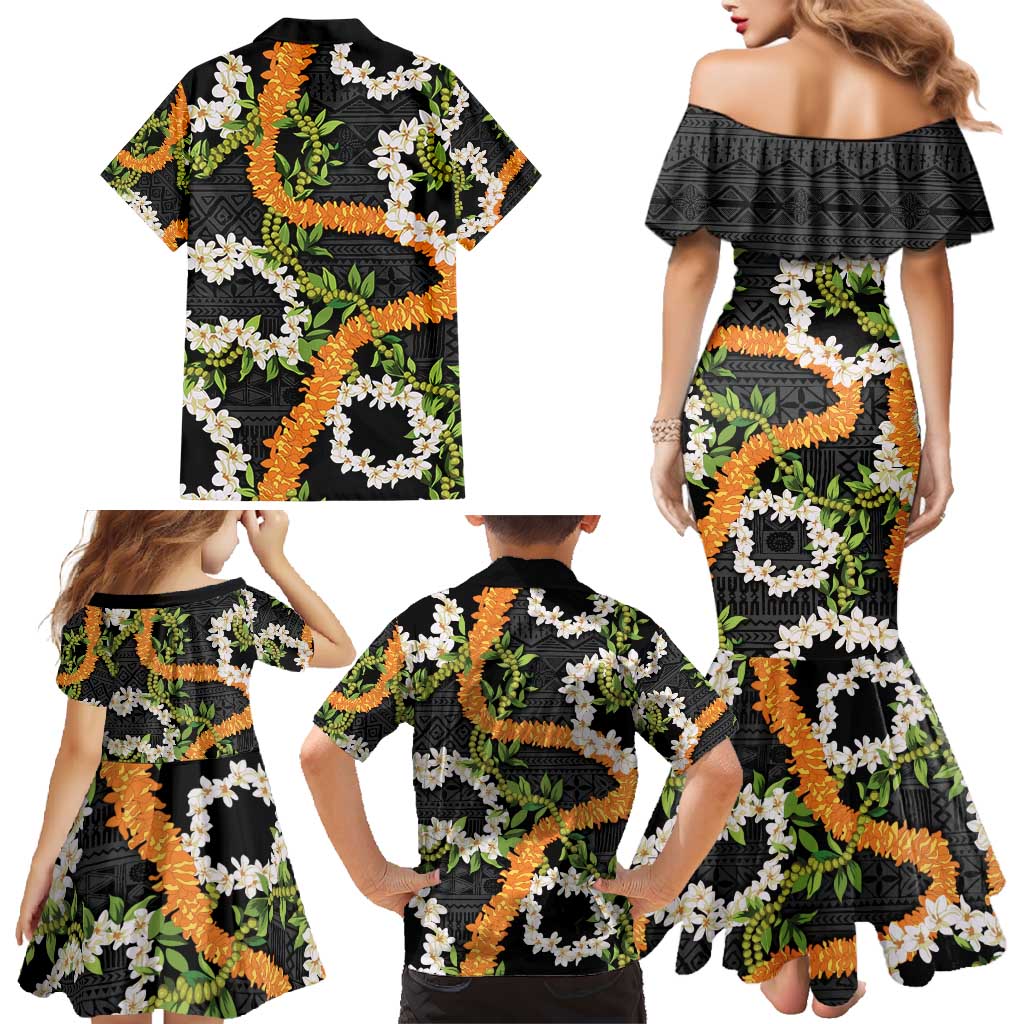 Aloha Festive Hawaii Family Matching Mermaid Dress and Hawaiian Shirt Mokihana - Maile and Ilima on Black LT7 - Polynesian Pride