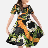 Aloha Festive Hawaii Family Matching Off Shoulder Maxi Dress and Hawaiian Shirt Mokihana - Maile and Ilima on Black LT7 Daughter's Dress Black - Polynesian Pride