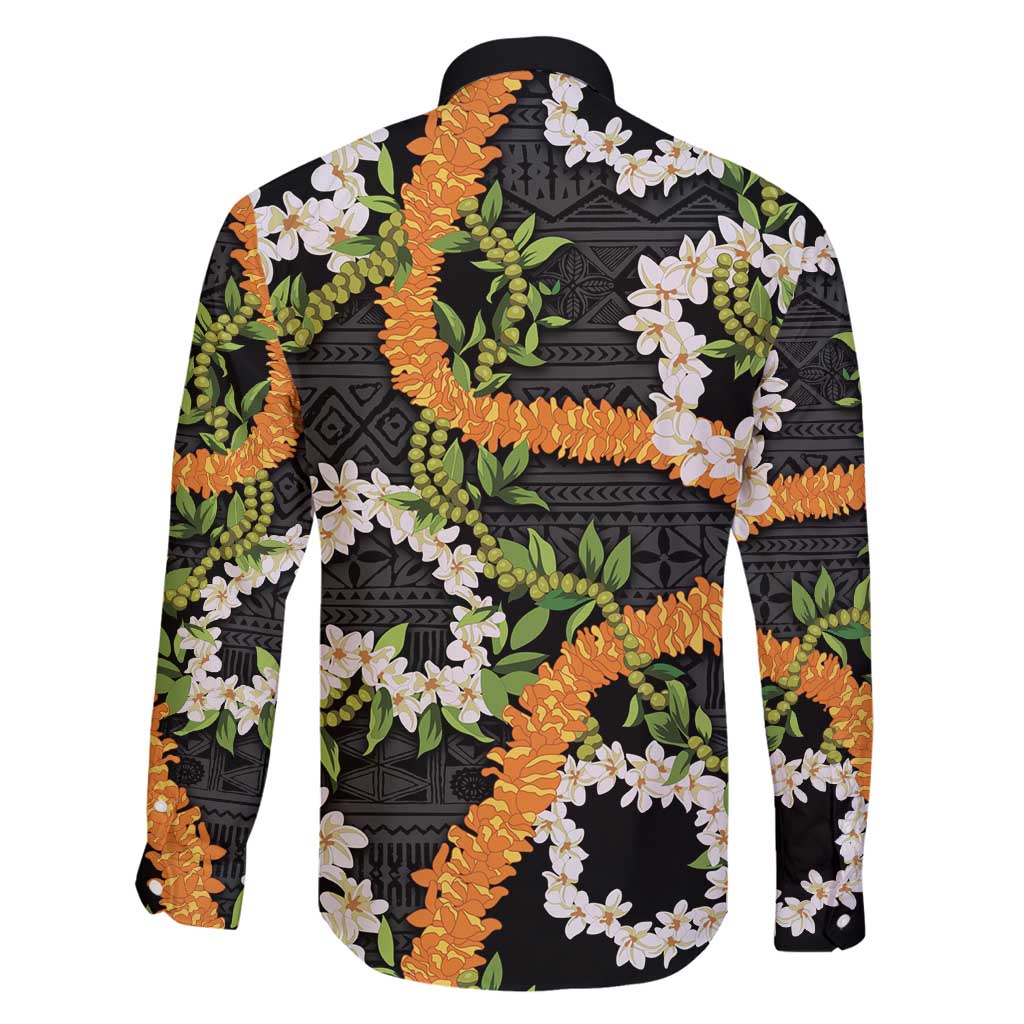 Aloha Festive Hawaii Family Matching Off Shoulder Maxi Dress and Hawaiian Shirt Mokihana - Maile and Ilima on Black LT7 - Polynesian Pride