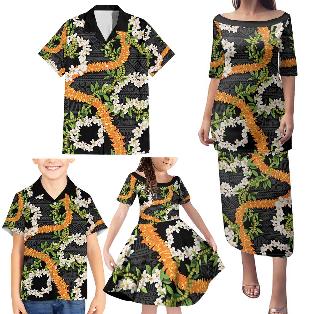Aloha Festive Hawaii Family Matching Puletasi and Hawaiian Shirt Mokihana - Maile and Ilima on Black LT7 - Polynesian Pride