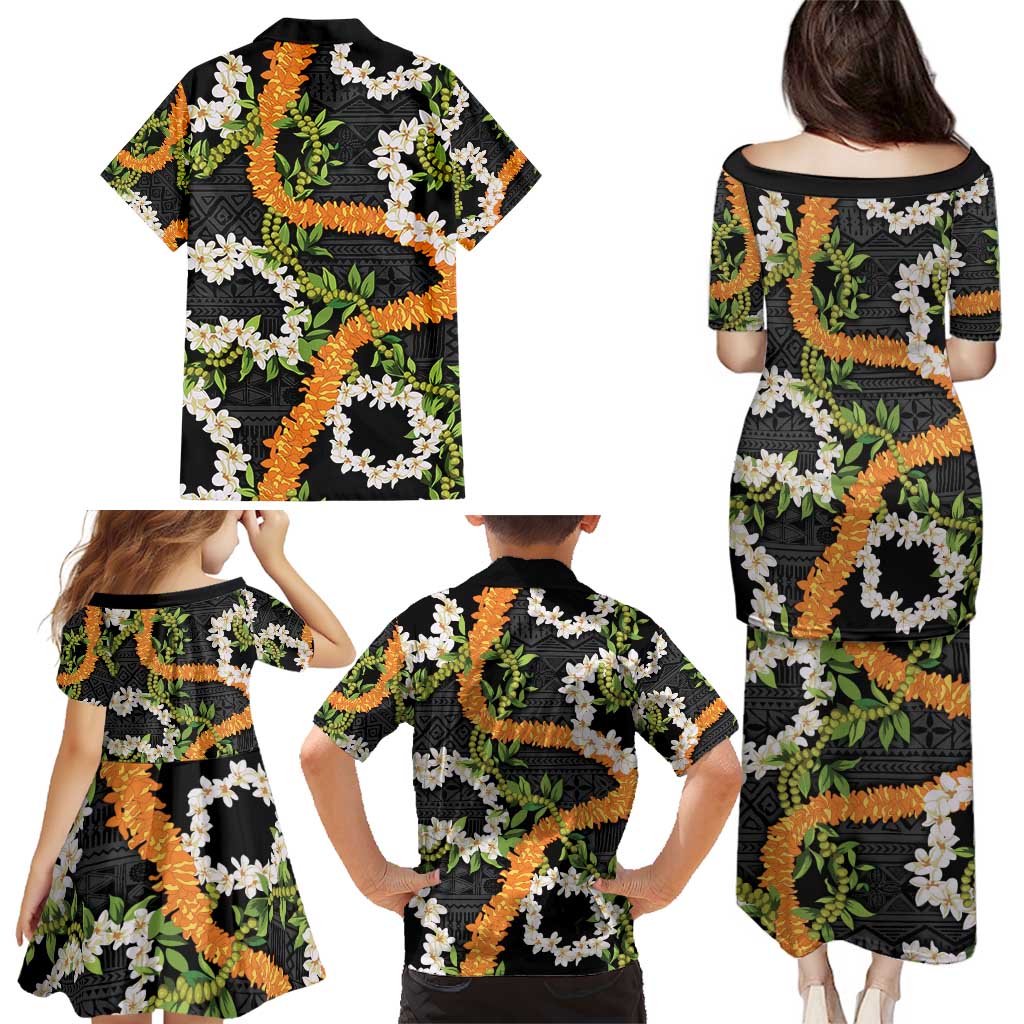 Aloha Festive Hawaii Family Matching Puletasi and Hawaiian Shirt Mokihana - Maile and Ilima on Black LT7 - Polynesian Pride