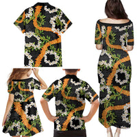 Aloha Festive Hawaii Family Matching Puletasi and Hawaiian Shirt Mokihana - Maile and Ilima on Black LT7 - Polynesian Pride