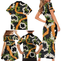 Aloha Festive Hawaii Family Matching Short Sleeve Bodycon Dress and Hawaiian Shirt Mokihana - Maile and Ilima on Black LT7 - Polynesian Pride