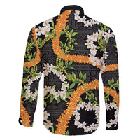 Aloha Festive Hawaii Family Matching Short Sleeve Bodycon Dress and Hawaiian Shirt Mokihana - Maile and Ilima on Black LT7 - Polynesian Pride