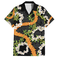 Aloha Festive Hawaii Family Matching Summer Maxi Dress and Hawaiian Shirt Mokihana - Maile and Ilima on Black LT7 Dad's Shirt - Short Sleeve Black - Polynesian Pride