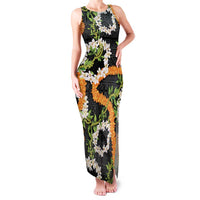 Aloha Festive Hawaii Family Matching Tank Maxi Dress and Hawaiian Shirt Mokihana - Maile and Ilima on Black LT7 Mom's Dress Black - Polynesian Pride