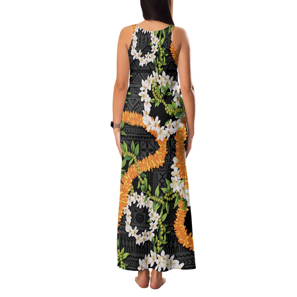 Aloha Festive Hawaii Family Matching Tank Maxi Dress and Hawaiian Shirt Mokihana - Maile and Ilima on Black LT7 - Polynesian Pride