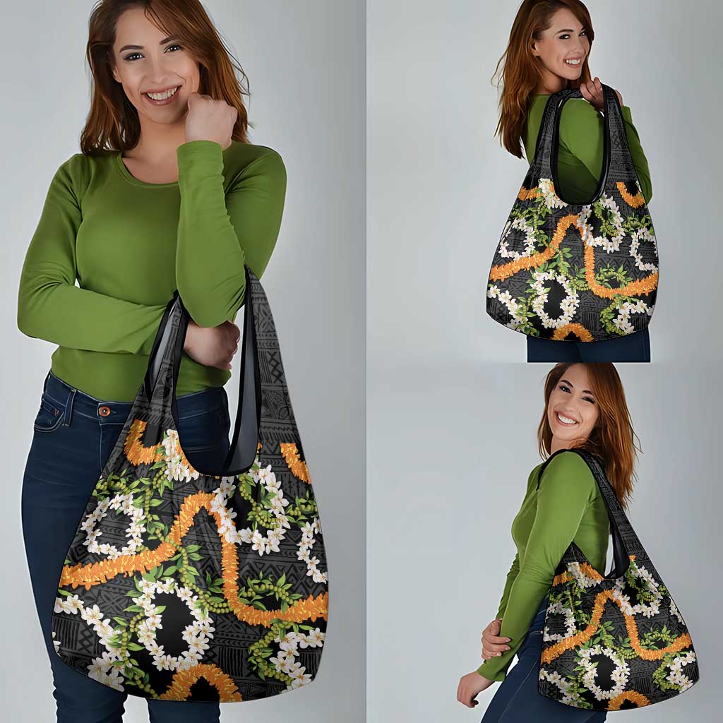 Aloha Festive Hawaii Grocery Bag Mokihana - Maile and Ilima on Black - Polynesian Pride