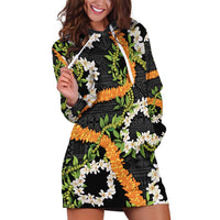 Aloha Festive Hawaii Hoodie Dress Mokihana - Maile and Ilima on Black LT7 Black - Polynesian Pride