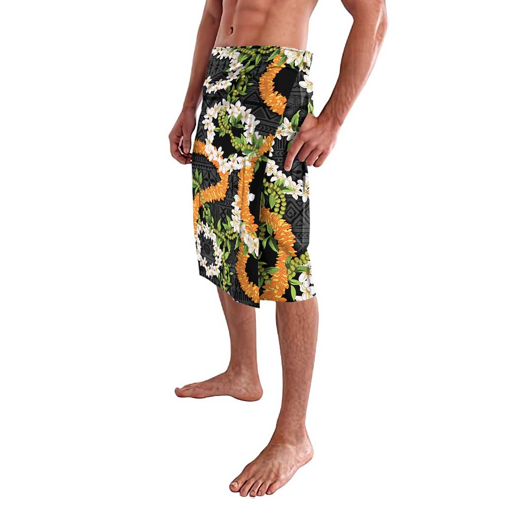 Aloha Festive Hawaii Lavalava Mokihana - Maile and Ilima on Black - Polynesian Pride