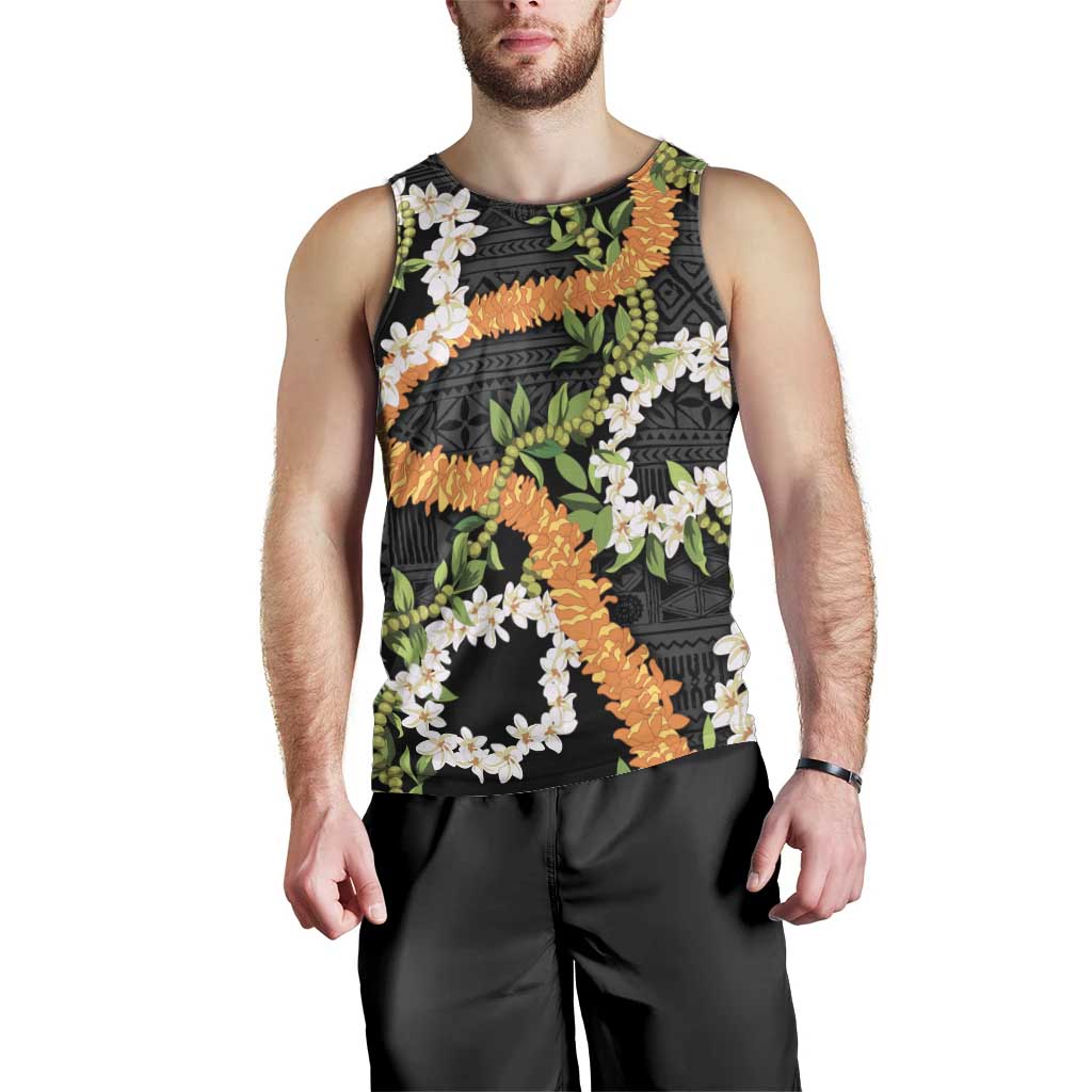 Aloha Festive Hawaii Men Tank Top Mokihana - Maile and Ilima on Black - Polynesian Pride