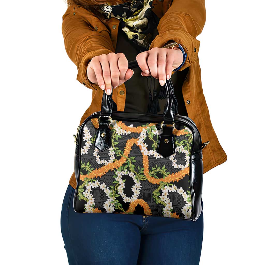Aloha Festive Hawaii Shoulder Handbag Mokihana - Maile and Ilima on Black - Polynesian Pride