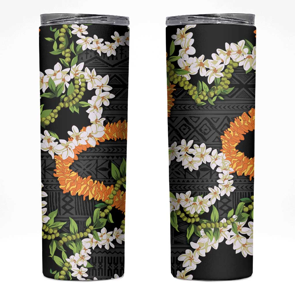 Aloha Festive Hawaii Skinny Tumbler Mokihana - Maile and Ilima on Black LT7 Black - Polynesian Pride