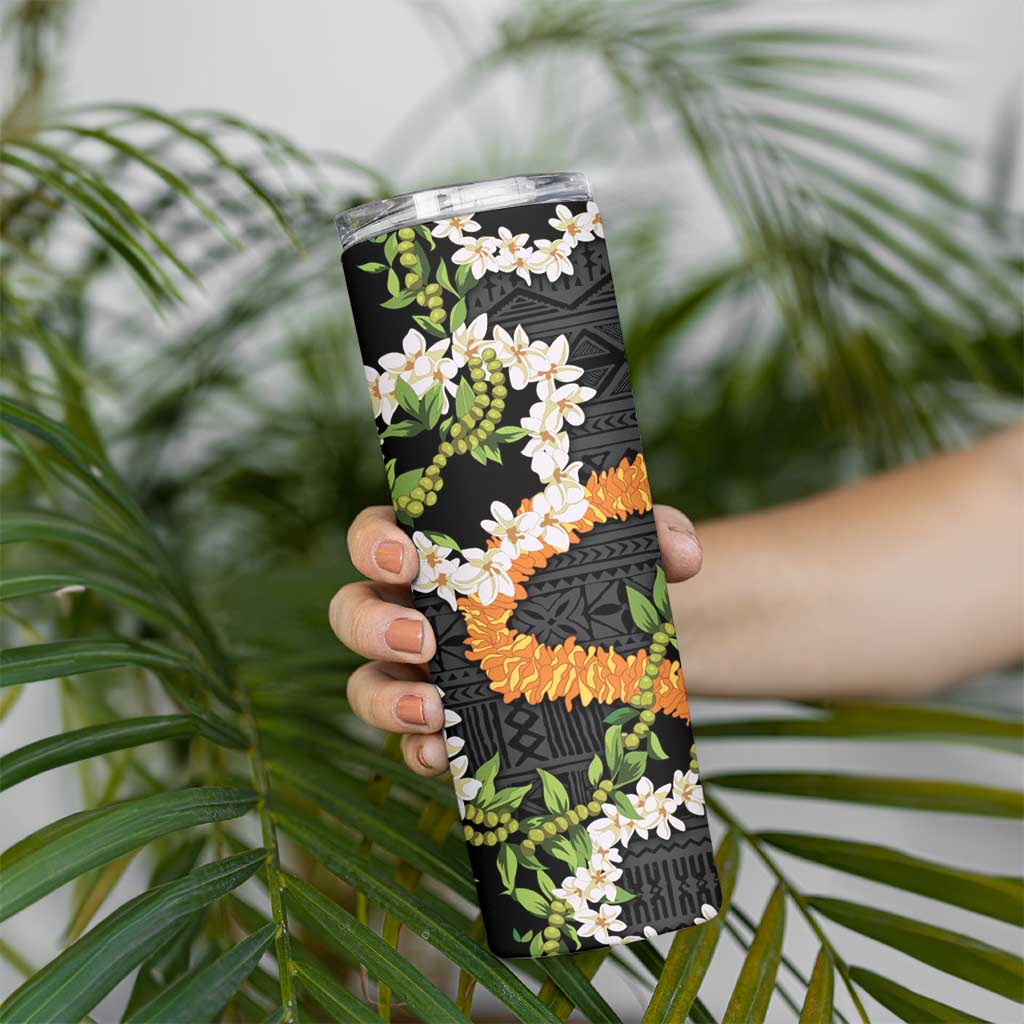 Aloha Festive Hawaii Skinny Tumbler Mokihana - Maile and Ilima on Black LT7 - Polynesian Pride