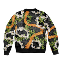 Aloha Festive Hawaii Sleeve Zip Bomber Jacket Mokihana - Maile and Ilima on Black LT7 - Polynesian Pride