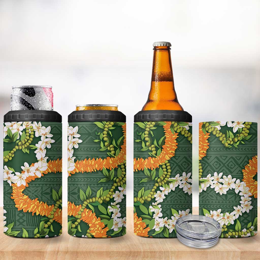 Aloha Festive Hawaii 4 in 1 Can Cooler Tumbler Mokihana - Maile and Ilima on Forest Green LT7 - Polynesian Pride