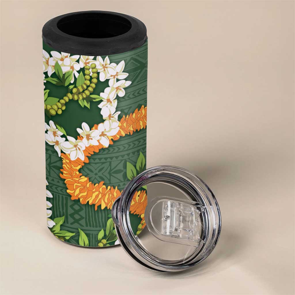 Aloha Festive Hawaii 4 in 1 Can Cooler Tumbler Mokihana - Maile and Ilima on Forest Green LT7 - Polynesian Pride