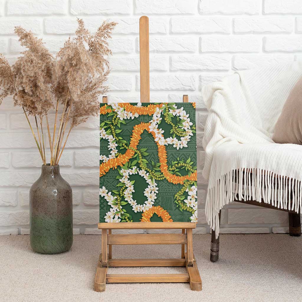 Aloha Festive Hawaii Canvas Wall Art Mokihana - Maile and Ilima on Forest Green - Polynesian Pride