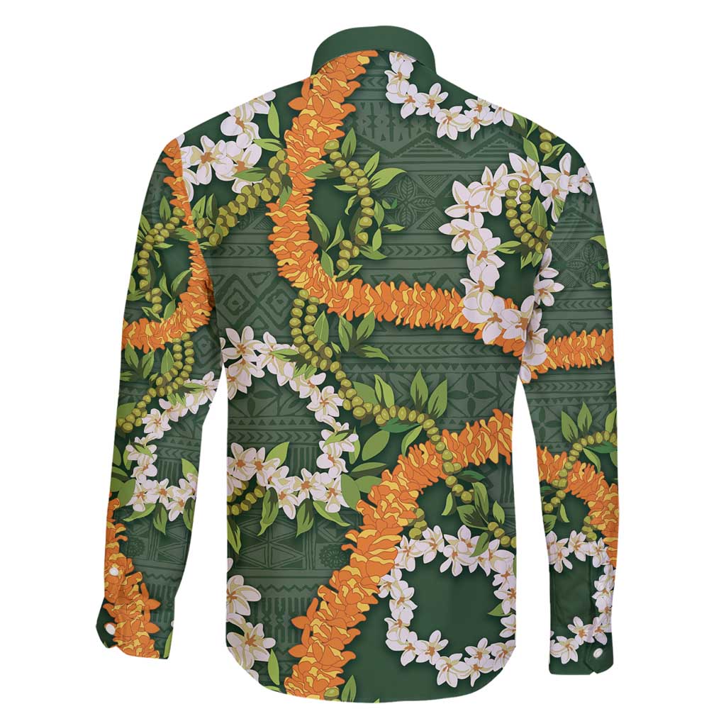 Aloha Festive Hawaii Family Matching Long Sleeve Bodycon Dress and Hawaiian Shirt Mokihana - Maile and Ilima on Forest Green LT7 - Polynesian Pride