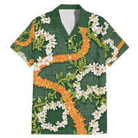 Aloha Festive Hawaii Family Matching Mermaid Dress and Hawaiian Shirt Mokihana - Maile and Ilima on Forest Green LT7 Dad's Shirt - Short Sleeve Forest Green - Polynesian Pride