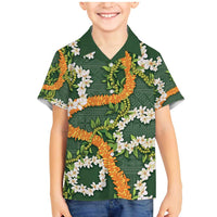 Aloha Festive Hawaii Family Matching Mermaid Dress and Hawaiian Shirt Mokihana - Maile and Ilima on Forest Green LT7 Son's Shirt Forest Green - Polynesian Pride