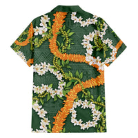 Aloha Festive Hawaii Family Matching Off The Shoulder Long Sleeve Dress and Hawaiian Shirt Mokihana - Maile and Ilima on Forest Green LT7 - Polynesian Pride