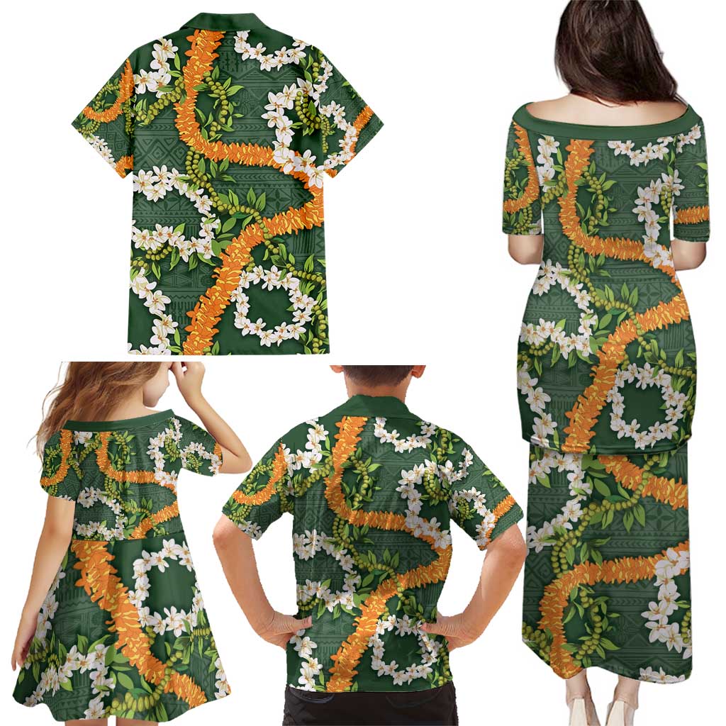 Aloha Festive Hawaii Family Matching Puletasi and Hawaiian Shirt Mokihana - Maile and Ilima on Forest Green LT7 - Polynesian Pride