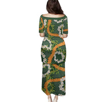 Aloha Festive Hawaii Family Matching Puletasi and Hawaiian Shirt Mokihana - Maile and Ilima on Forest Green LT7 - Polynesian Pride