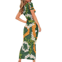 Aloha Festive Hawaii Family Matching Short Sleeve Bodycon Dress and Hawaiian Shirt Mokihana - Maile and Ilima on Forest Green LT7 - Polynesian Pride
