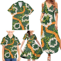 Aloha Festive Hawaii Family Matching Summer Maxi Dress and Hawaiian Shirt Mokihana - Maile and Ilima on Forest Green LT7 - Polynesian Pride