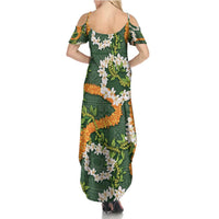 Aloha Festive Hawaii Family Matching Summer Maxi Dress and Hawaiian Shirt Mokihana - Maile and Ilima on Forest Green LT7 - Polynesian Pride