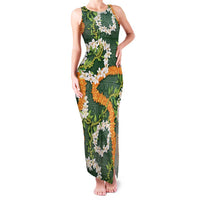 Aloha Festive Hawaii Family Matching Tank Maxi Dress and Hawaiian Shirt Mokihana - Maile and Ilima on Forest Green LT7 Mom's Dress Forest Green - Polynesian Pride