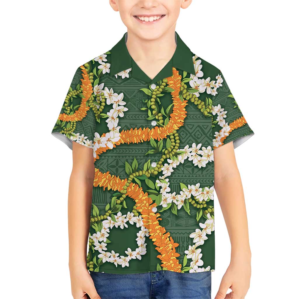 Aloha Festive Hawaii Family Matching Tank Maxi Dress and Hawaiian Shirt Mokihana - Maile and Ilima on Forest Green LT7 Son's Shirt Forest Green - Polynesian Pride