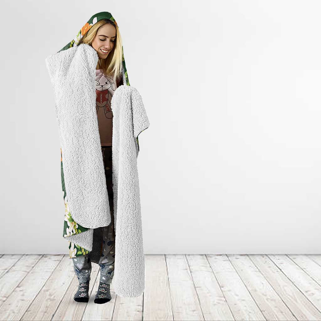 Aloha Festive Hawaii Hooded Blanket Mokihana - Maile and Ilima on Forest Green - Polynesian Pride