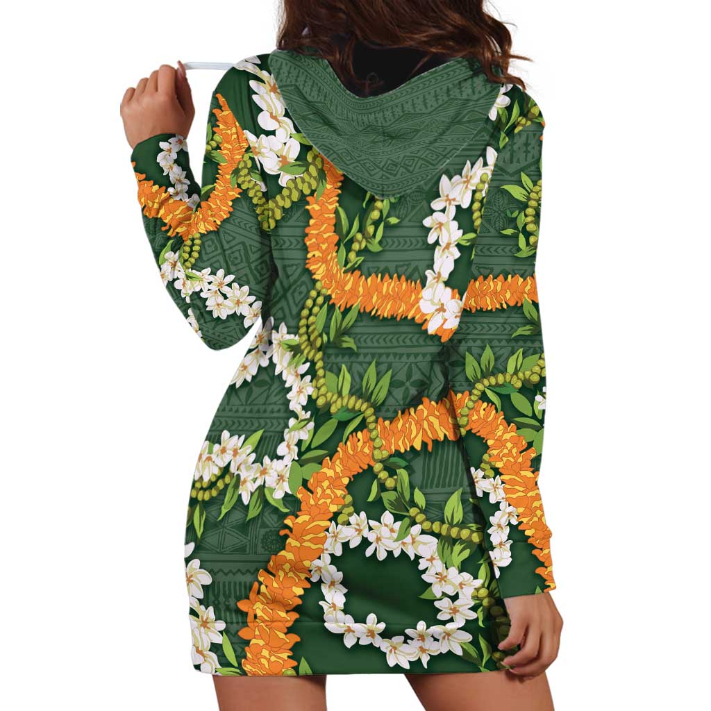 Aloha Festive Hawaii Hoodie Dress Mokihana - Maile and Ilima on Forest Green LT7 - Polynesian Pride