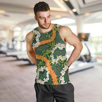 Aloha Festive Hawaii Men Tank Top Mokihana - Maile and Ilima on Forest Green LT7 Forest Green - Polynesian Pride