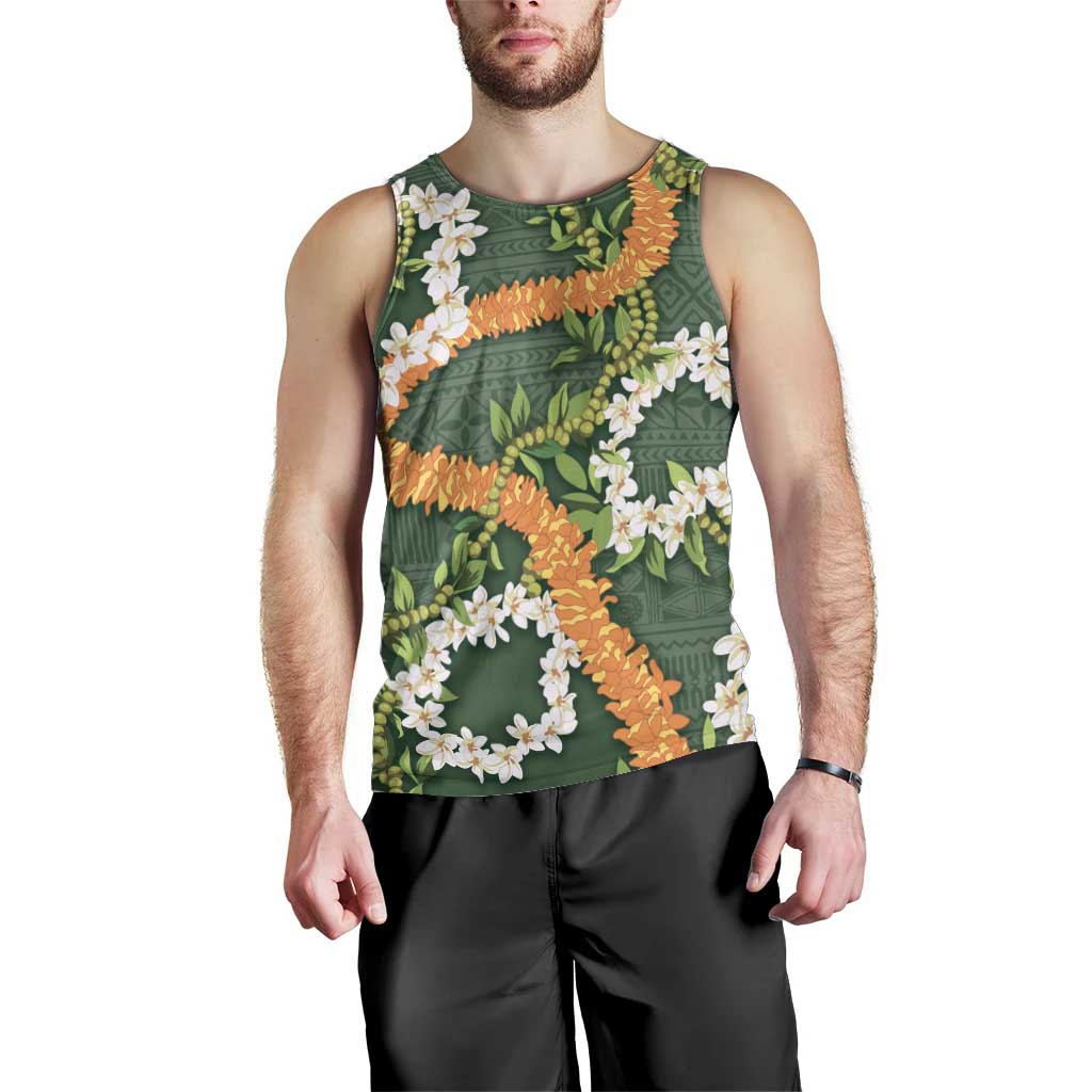 Aloha Festive Hawaii Men Tank Top Mokihana - Maile and Ilima on Forest Green LT7 - Polynesian Pride