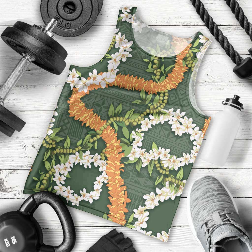 Aloha Festive Hawaii Men Tank Top Mokihana - Maile and Ilima on Forest Green LT7 - Polynesian Pride