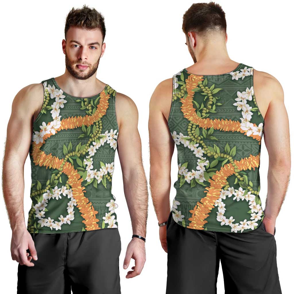 Aloha Festive Hawaii Men Tank Top Mokihana - Maile and Ilima on Forest Green LT7 - Polynesian Pride