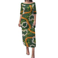 Aloha Festive Hawaii Puletasi Mokihana - Maile and Ilima on Forest Green - Polynesian Pride