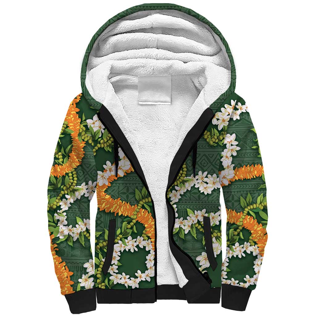 Aloha Festive Hawaii Sherpa Hoodie Mokihana - Maile and Ilima on Forest Green LT7 Unisex Forest Green - Polynesian Pride