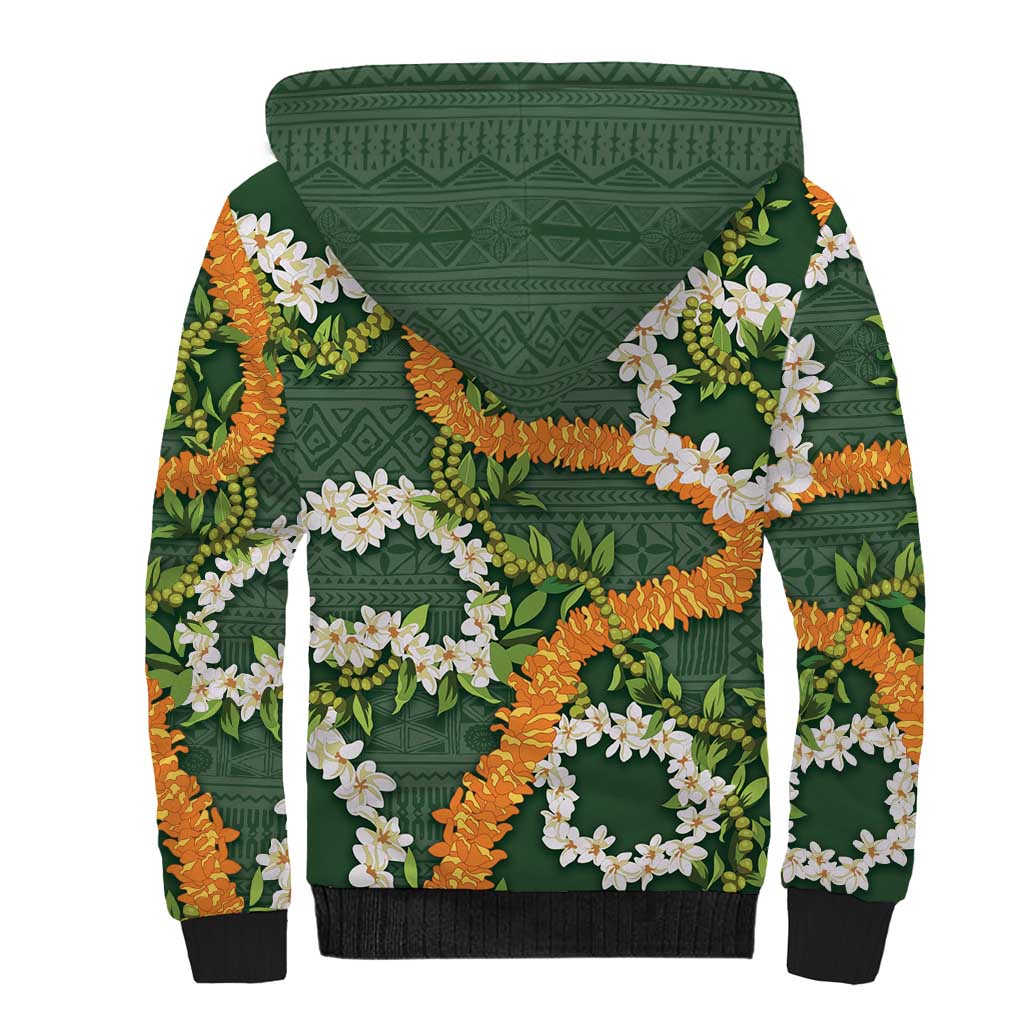 Aloha Festive Hawaii Sherpa Hoodie Mokihana - Maile and Ilima on Forest Green LT7 - Polynesian Pride