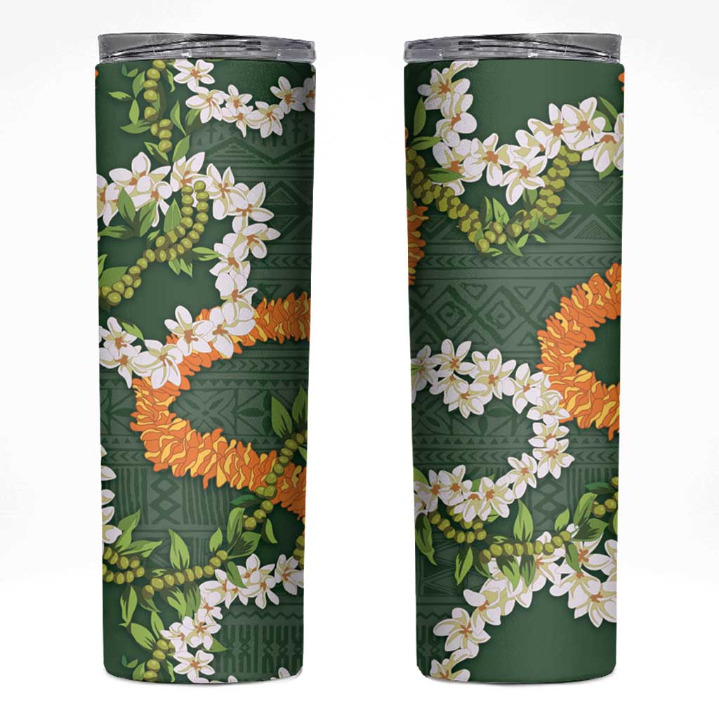 Aloha Festive Hawaii Skinny Tumbler Mokihana - Maile and Ilima on Forest Green LT7 Forest Green - Polynesian Pride