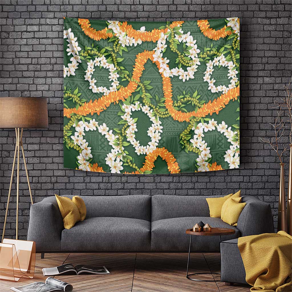 Aloha Festive Hawaii Tapestry Mokihana - Maile and Ilima on Forest Green LT7 Forest Green - Polynesian Pride
