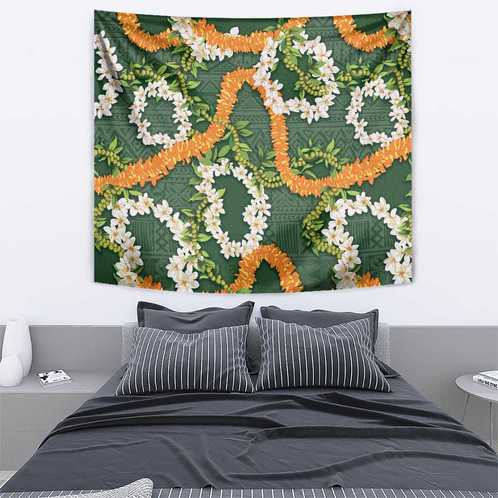 Aloha Festive Hawaii Tapestry Mokihana - Maile and Ilima on Forest Green LT7 - Polynesian Pride