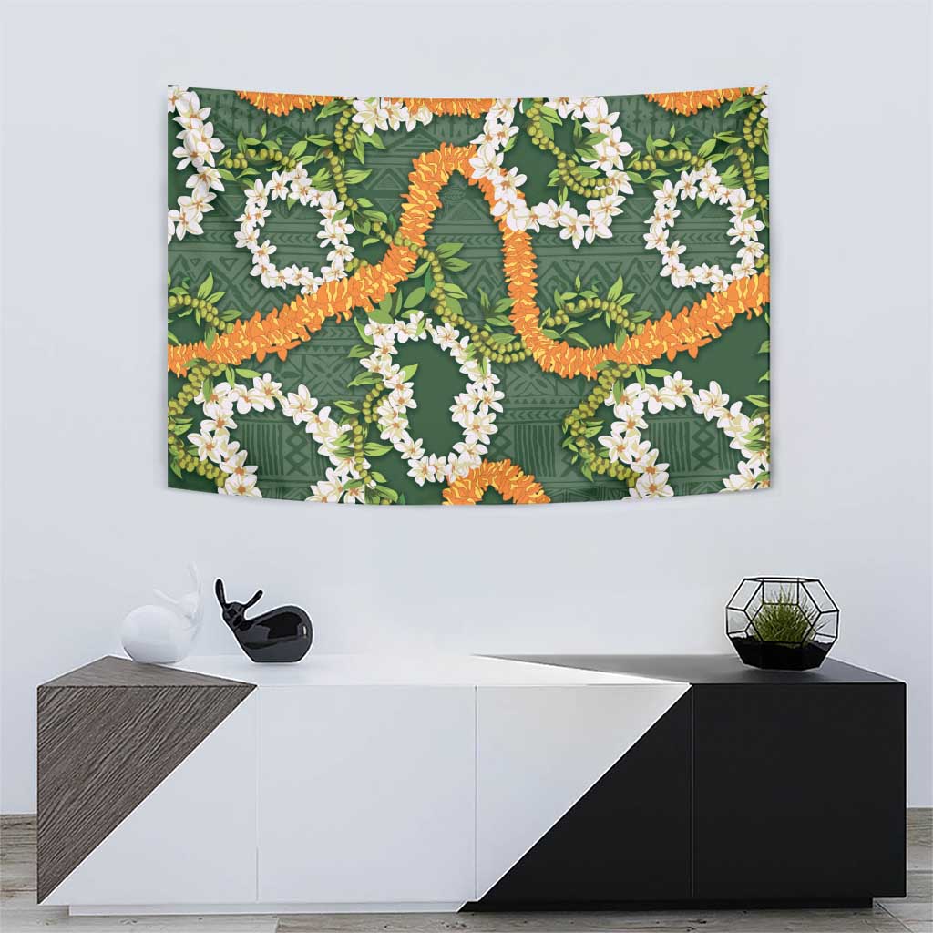 Aloha Festive Hawaii Tapestry Mokihana - Maile and Ilima on Forest Green LT7 - Polynesian Pride