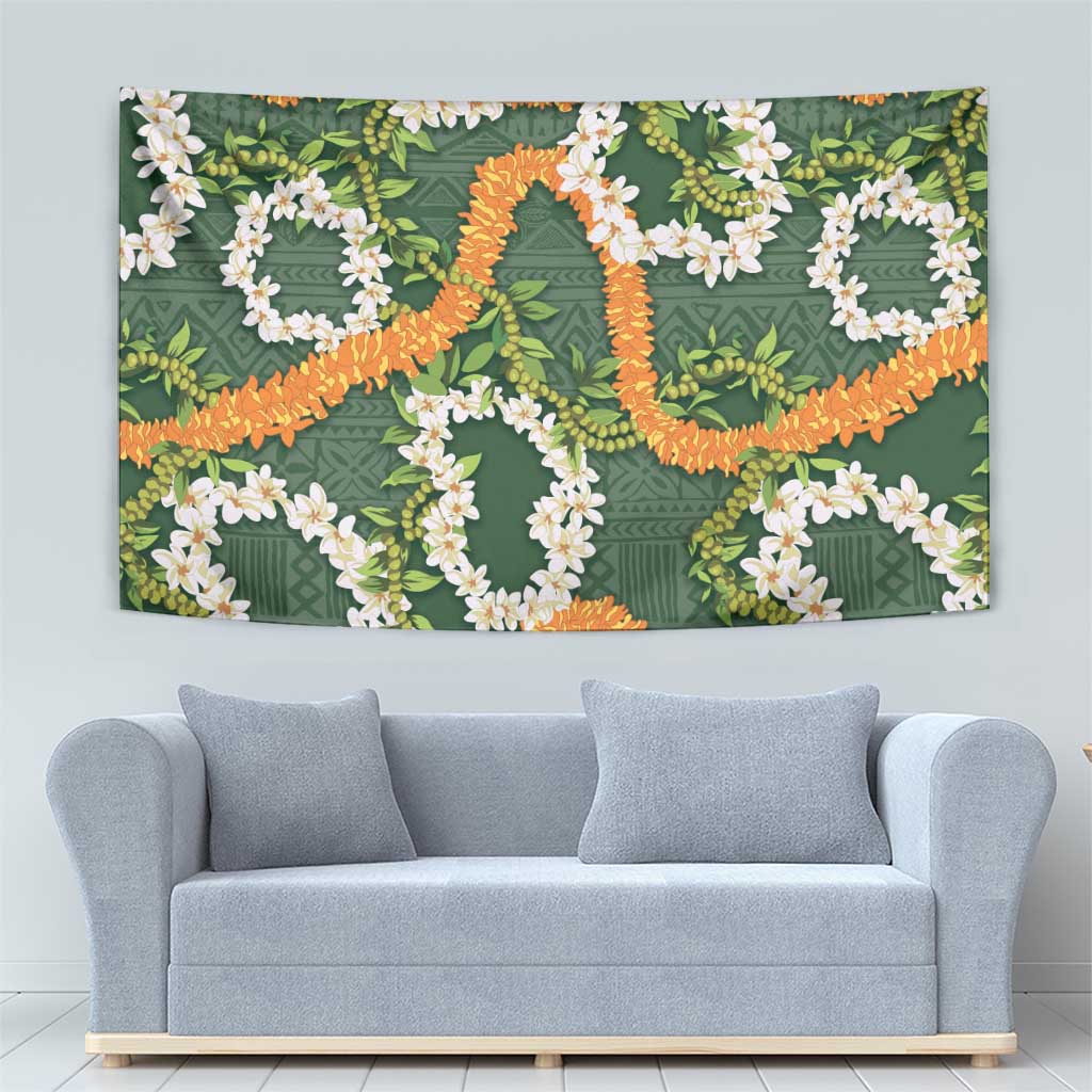 Aloha Festive Hawaii Tapestry Mokihana - Maile and Ilima on Forest Green LT7 - Polynesian Pride