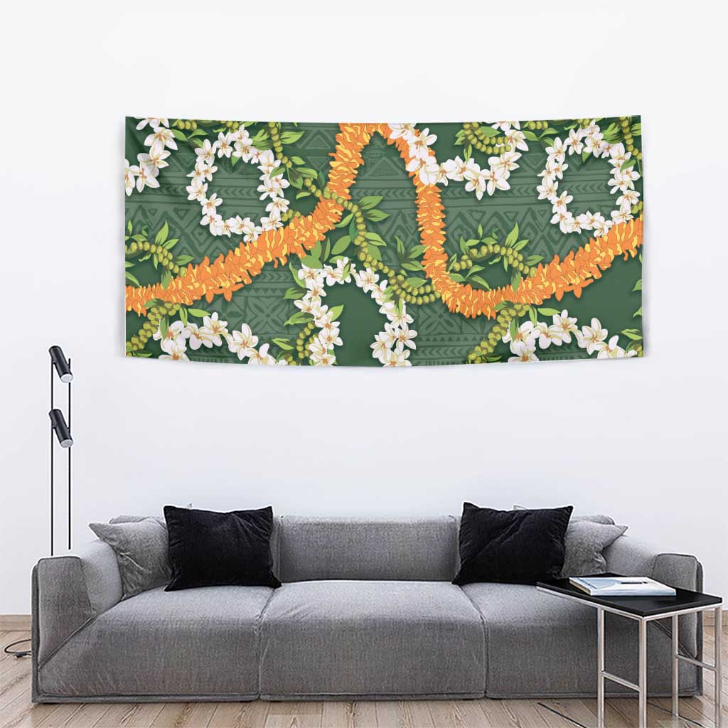Aloha Festive Hawaii Tapestry Mokihana - Maile and Ilima on Forest Green LT7 - Polynesian Pride