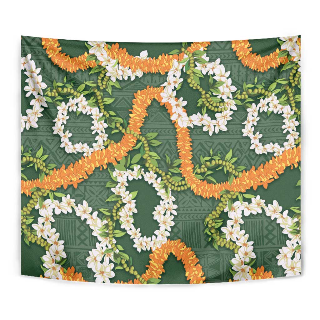 Aloha Festive Hawaii Tapestry Mokihana - Maile and Ilima on Forest Green LT7 - Polynesian Pride