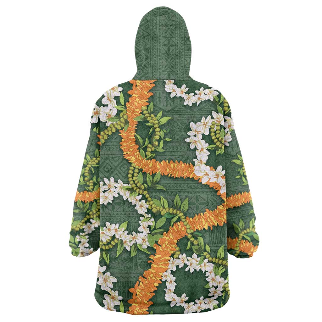 Aloha Festive Hawaii Wearable Blanket Hoodie Mokihana - Maile and Ilima on Forest Green LT7 - Polynesian Pride